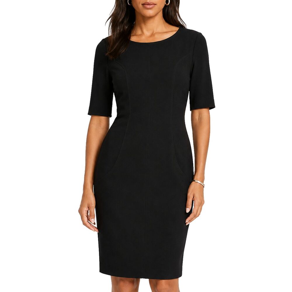 Tahari Womens Dress 10 Black Stretch Shift Pockets Career Office Knee Length